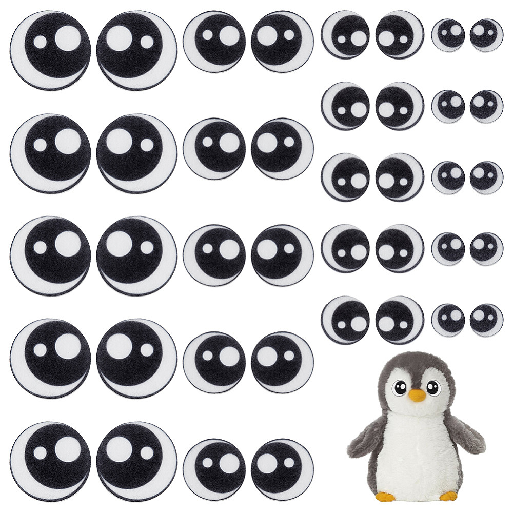 1 Set (1 Bag) Felt Craft Eyes For Puppet Plush Animal Making, Black, 12.5~32x2mm, 20 Pairs Per Bag