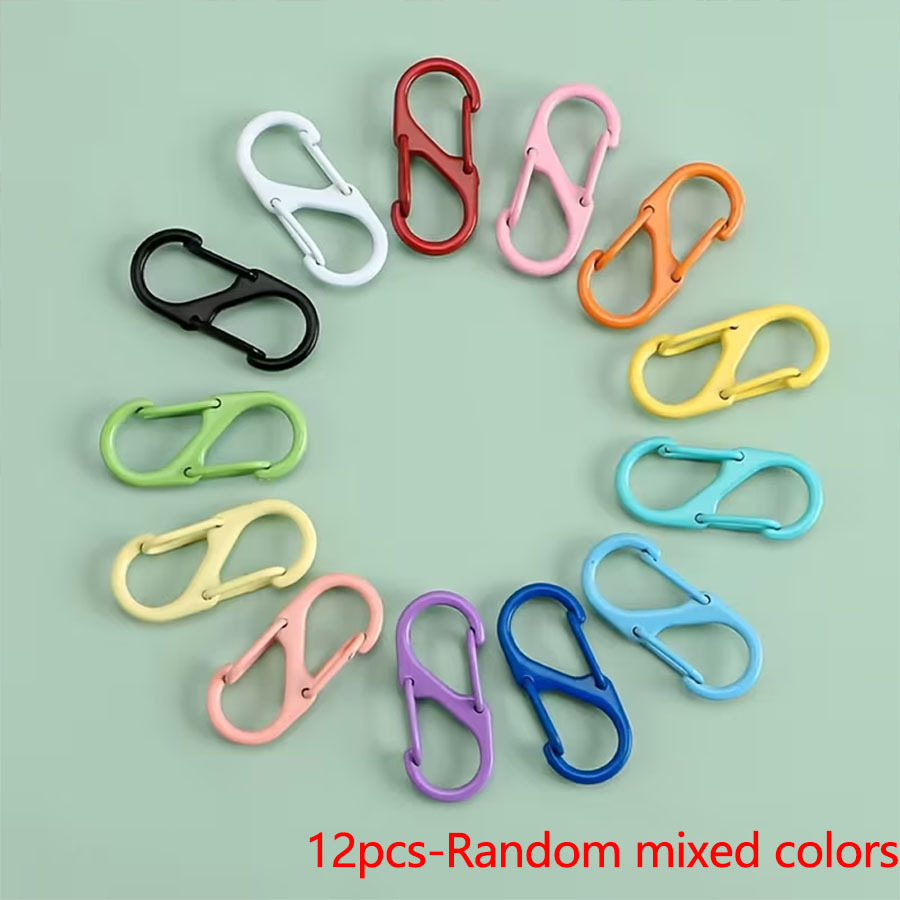 12/24pcs Macaron Color Buckles Random Mixed Multifunctional Carabiner 8-shaped Backpack Hook Keychain Hanging Alloy