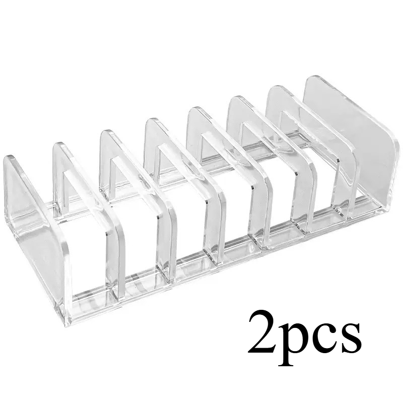 TEMU 2pcs Clear Plastic Makeup Organizer For Eyeshadow Palettes & Blush - Multi-compartment Cosmetic Storage Rack, No Power Needed, Countertop