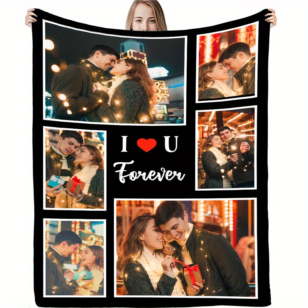 

Couverture en Flanelle Personnalisée pour la Saint-Valentin - Photo & Nom Personnalisés, Douce & Confortable, Cadeau Idéal pour les Êtres Chers, Parfaite pour le Canapé, le Lit, , le Camping & les