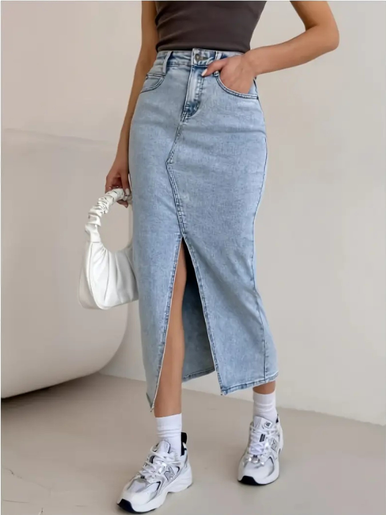 denim maxi skirt sold on Temu United States