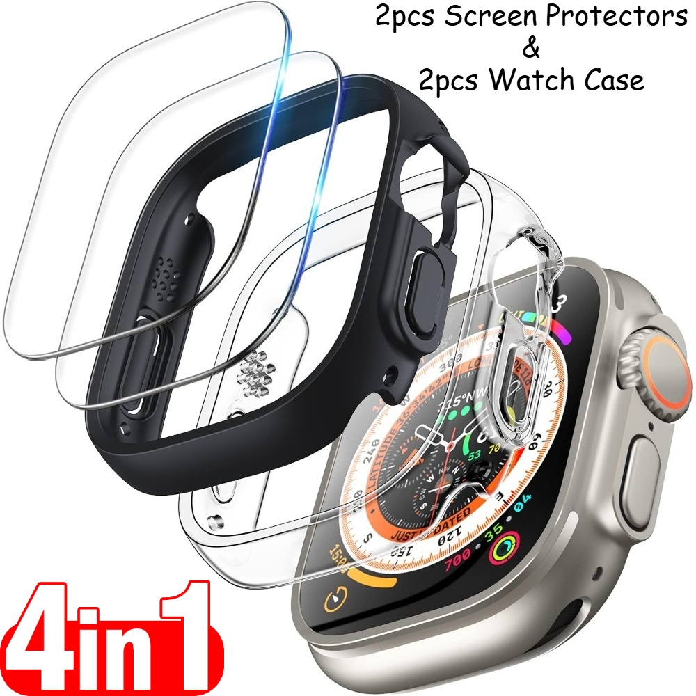 TEMU 2pcs Yishimile Hard Pc Protectors Compatible For Watch /2 Case + Screen Cover, Bubble-free Shockproof Scratchproof Tempered Glass Protectors