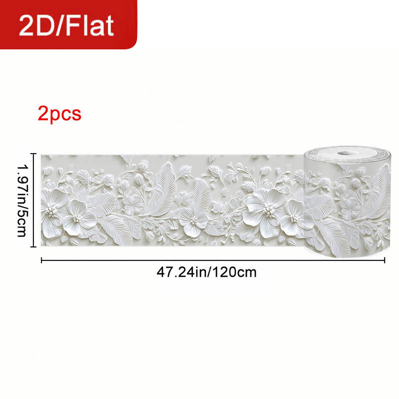 TEMU 2 Rolls 2d/flat Self-adhesive Removable Seam Tape White Relief Theme 3d Flower Pattern Sealing And Seaming Sticker Cuttable Home Decoration