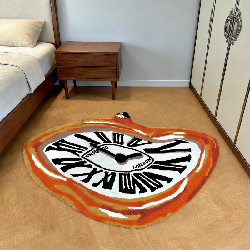 TEMU Cashmere And 900g And 9mm [2d Flat] Thin Plush 3d Effect, Non-long Pile, European Retro Melting Clock Art Bedroom Plush Rug Modern Light Luxury
