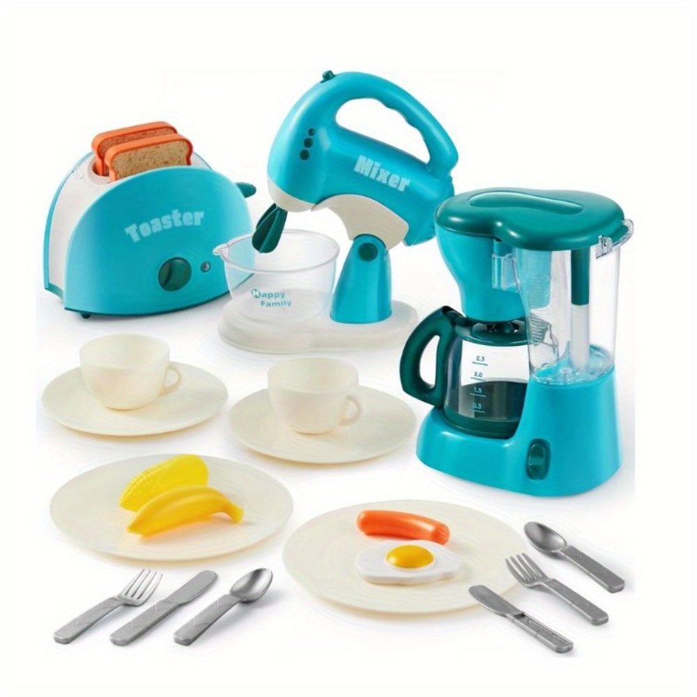TEMU Play Kitchen Toys, Pretend Play Kitchen Appliances Toy Set With Coffee Maker, Mixer, Toaster, Birthday Gift, Party Favors, Play Kitchen