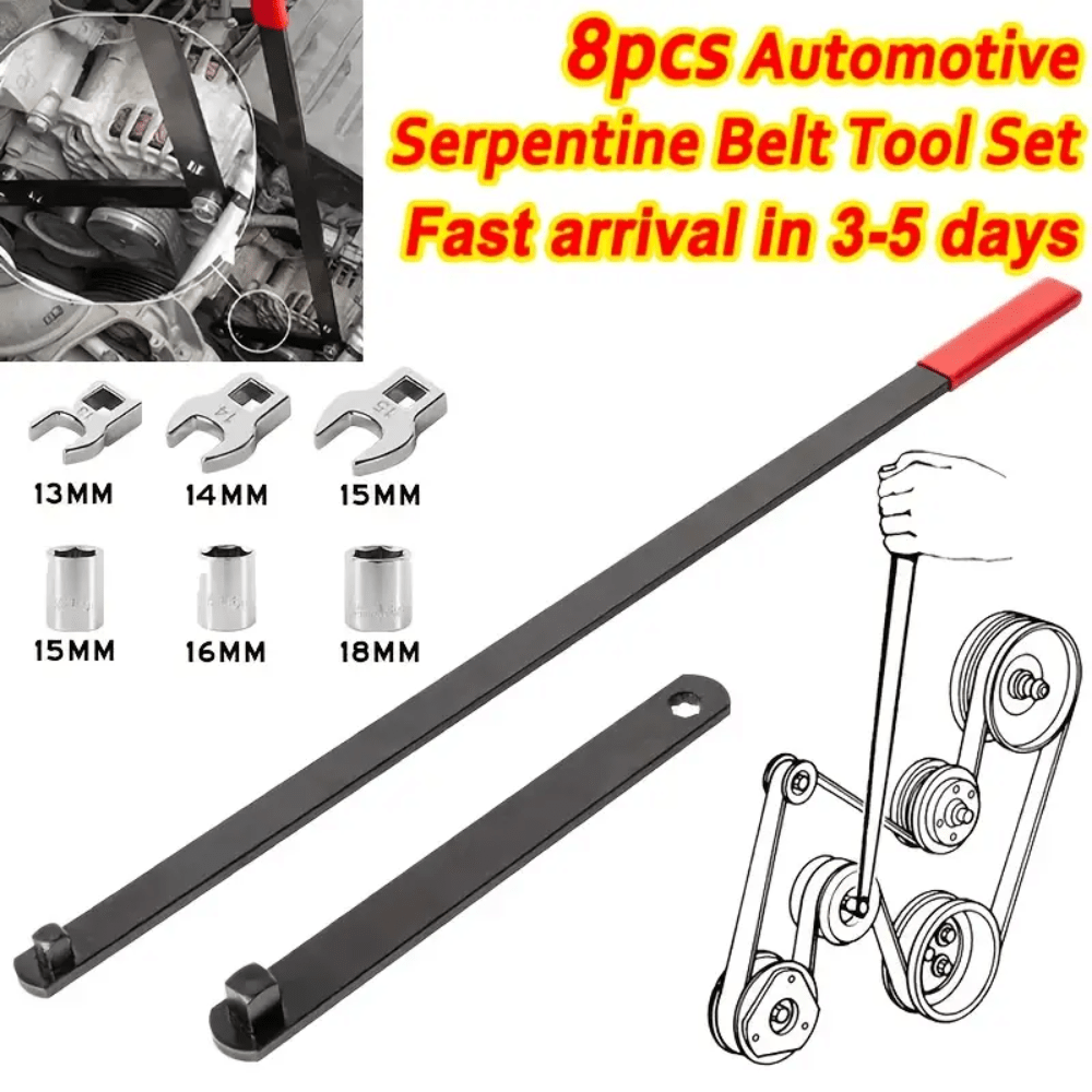 TEMU 8pcs Professional Automotive Belt Tool Set, And Remove, Extended And Labor-saving, Curved Belt Tensioner Tool Set With Retractable Wrench Handle