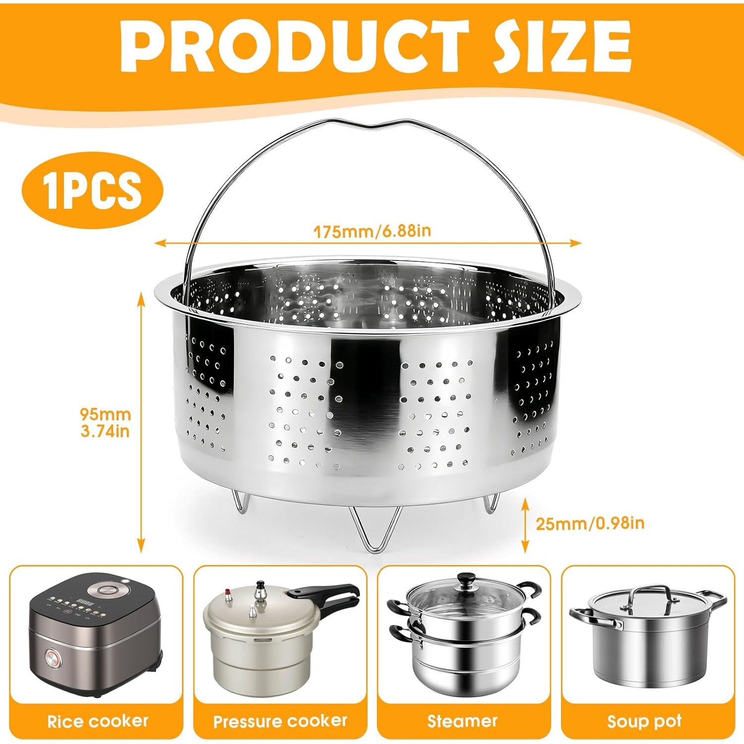 TEMU Caisse à vapeur amovible en acier inoxydable 304 pour , à vapeur de 17,5/20 cm pour marmites, panier vapeur, autocuiseur, pour à la vapeur