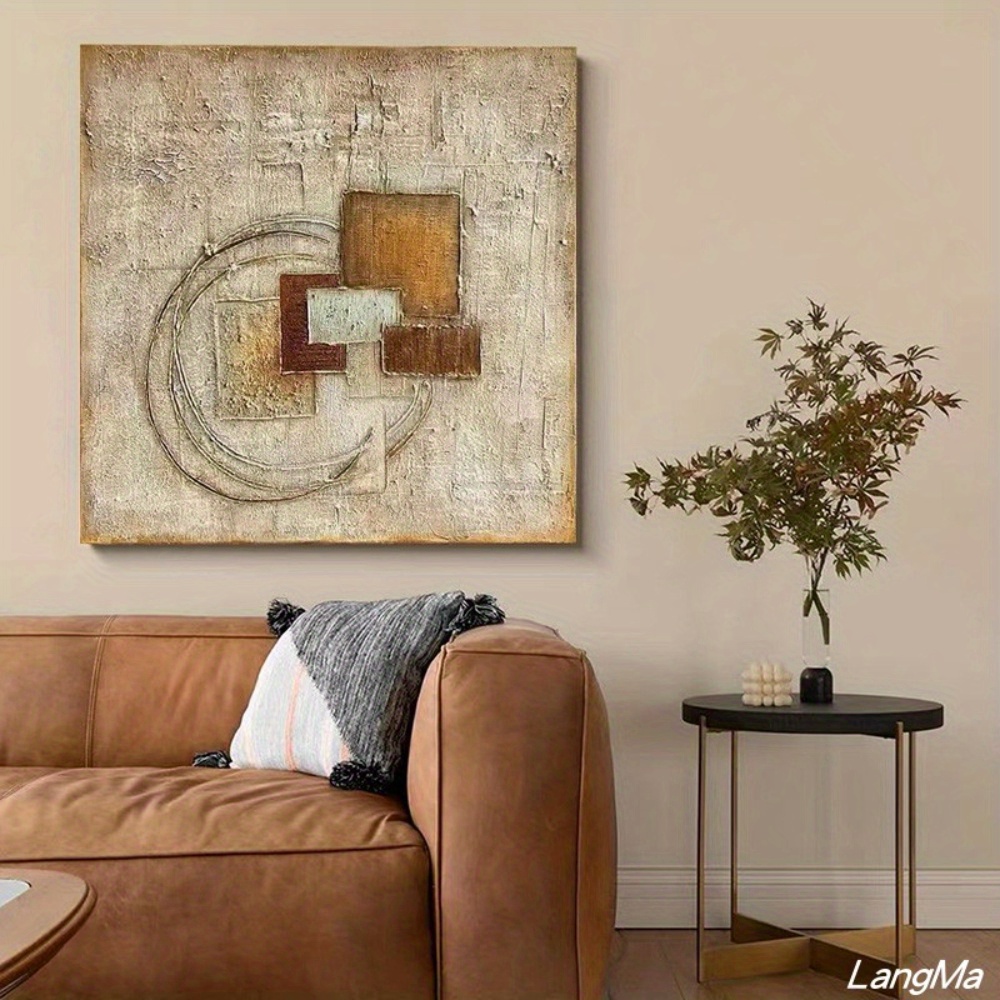 Hand-Painted Wabi-Sabi Zen Oil Painting - Modern Minimalist Abstract Wall Art, Hand-Painted Texture Square Picture Suitable for Living Room, Bedroom, Office Decor - Artwork for Interior Designers & Collectors