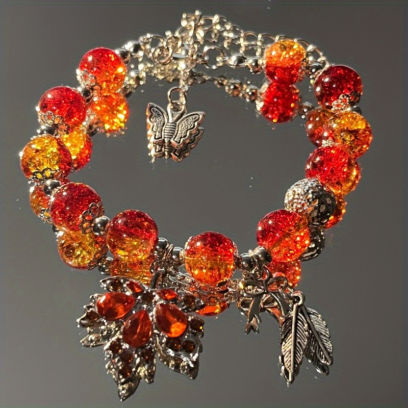 TEMU 1pc Leaf Bead Bracelet, Retro Shiny Style, Adjustable Chain, Versatile For , Suitable For Men And Women, Ideal For Daily Wear, And As A Gift For