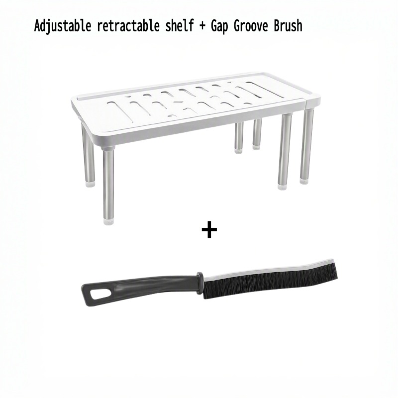 TEMU ⭐ 2pcs Set (1pc Telescopic Adjustable Shelf And 1pc Cleaning Brush), Plastic Kitchen Cabinet Rack, Length Adjustable Design, Space-saving Food