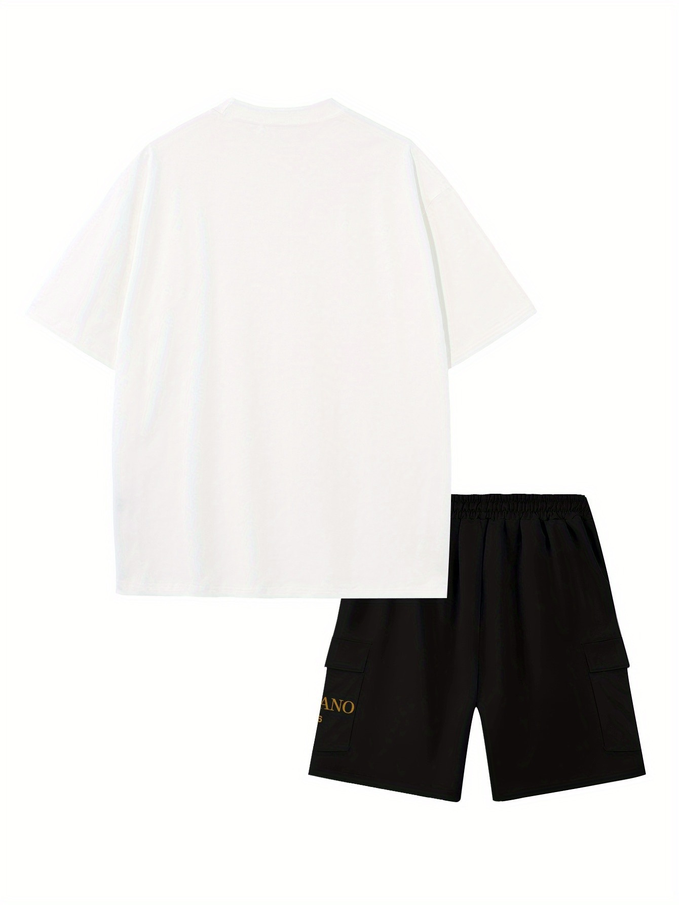 Print Men'S 2pcs Set, Round Neck Pure Cotton Short Sleeve T-shirt and Work Shorts Set, Suitable for Spring and Summer Exercises