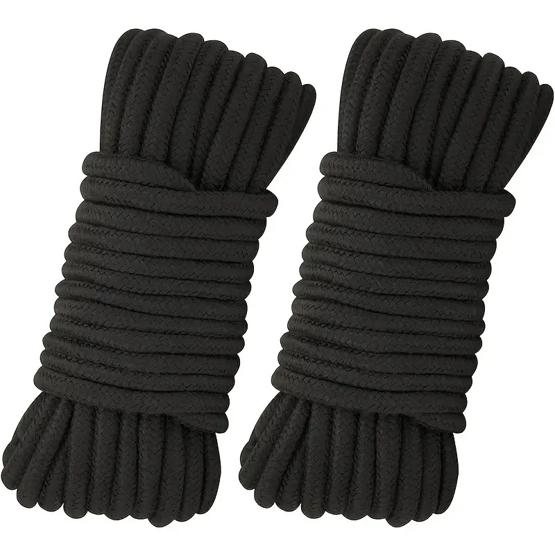 Set Of 2 Extra Long 66ft Heavy-duty Soft Cotton Ropes - 8mm Thick & 66ft Long, Black, For Home Decor, Luggage, Clothes Hanging, Crafts, Projects, Camping