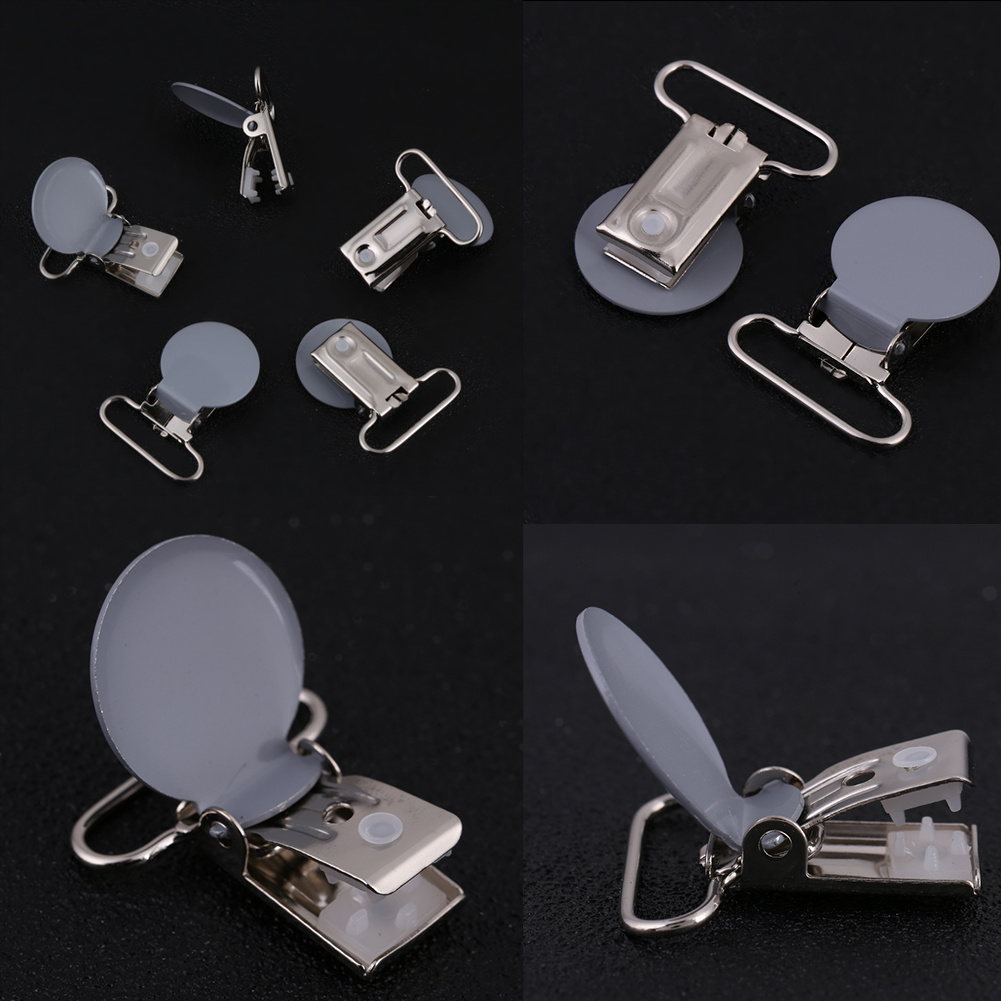 

10pcs 25mm Round Gray Suspender Clips, Metal Soothing Item Strap Holder For Accessories, Braces, Making Supplies