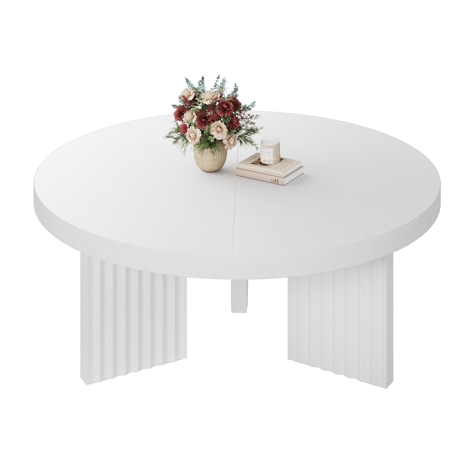 Stylish White Coffee Table Featuring An 85cm Diameter Top, Elegant Fluted Legs, And A 3cm , Perfect For Your Living Room Or Bedroom, And Easy To Put