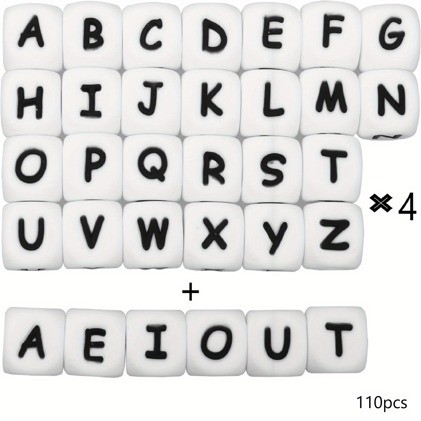 TEMU 110pcs Of Silicone Letter Beads, 12mm Square Letter Beads, Suitable For Diy Spelling Names And Making Bracelets, Key Chains, Necklaces And