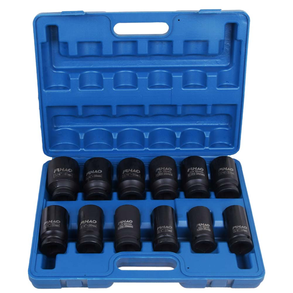 12pcs 3/4 Inch Deep Impact Sockets Set Point 24mm To 41mm