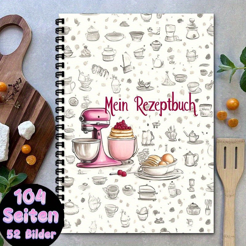 TEMU 1pc A5 Fun German Recipe Notebook - Blank Personal Recipe Notebook, Black Spiral Bound, Can Hold Up To 100 Recipes. Homemade Menu Health Recipe