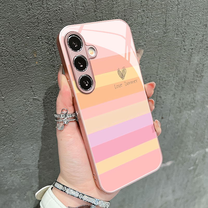 TEMU Phone Case - Easy Colorful Striped Pattern Glass Phone Case For Galaxy