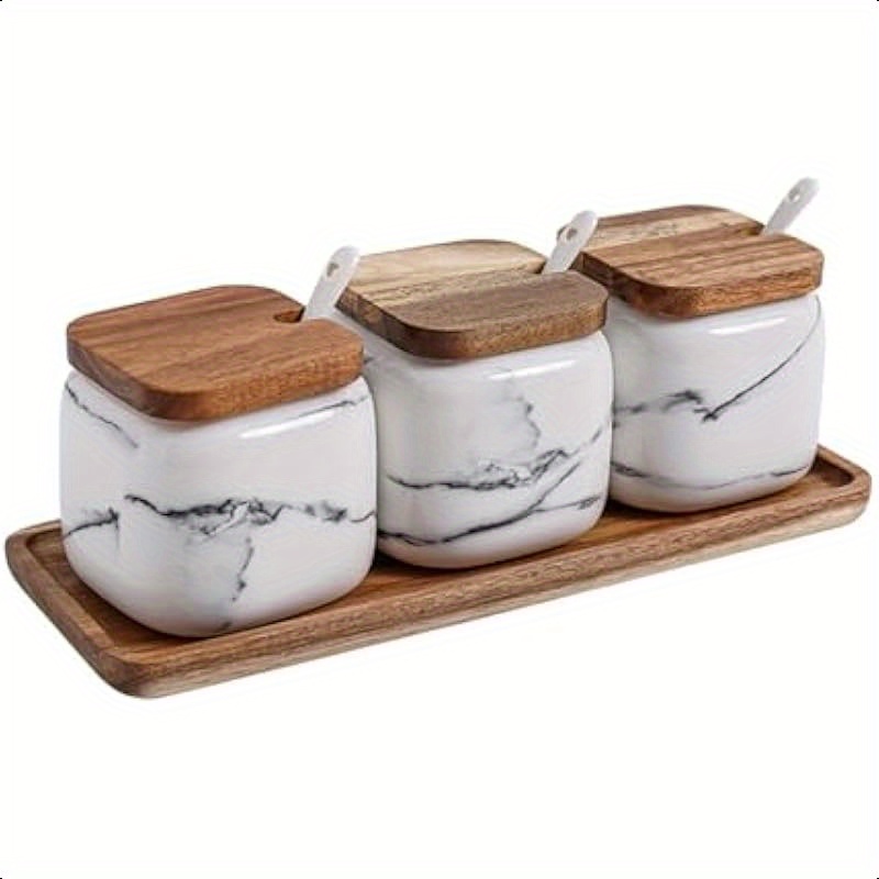 Salt Sugar Container Set Pack Ceramic Sugar Bowls Set-Marble