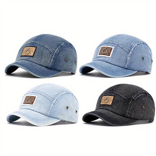 adult denim baseball cap letter metal sign short brim washed distressed hat for men women