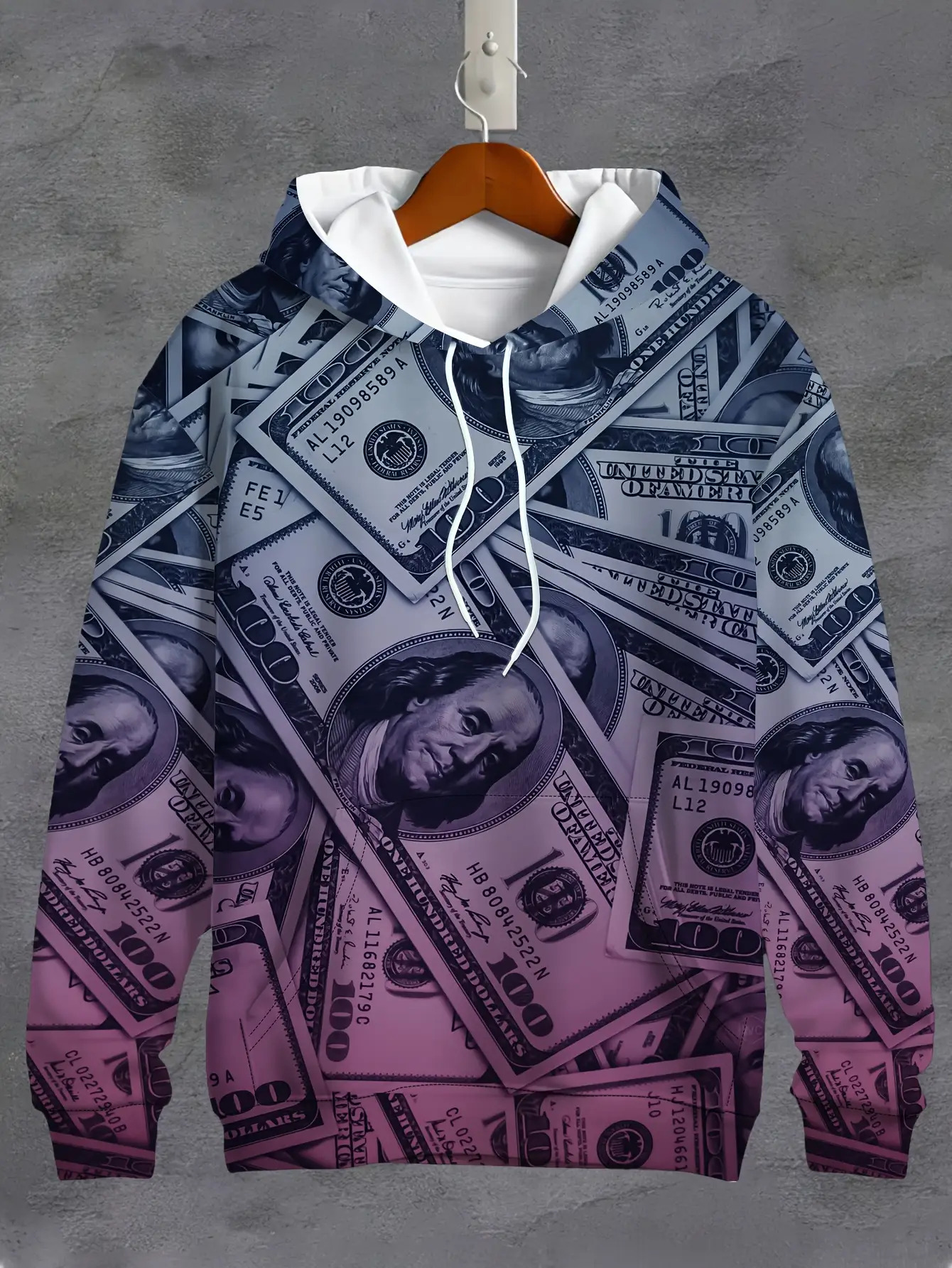 Men'S 3D Digital Print Hooded Sweatshirt with Money Pattern - Dollar Bill Design, All-Season Casual & Statement Streetwear, Regular Fit Long Sleeve Pullover for Parties, Gym, Outdoor Activities - Bold Graphic Sweatshirt for Men, Men Sweatshirt, Graphic Hoodie, Men' Hoodie, Men Hoodie, Men Clothe