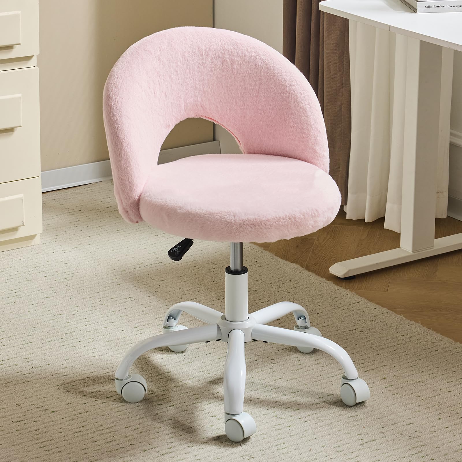 TEMU Silla de oficina sin brazos Bonnlo con acolchado/piel de de - Silla de escritorio regulable adecuada para oficina en casa y tocador, base y con
