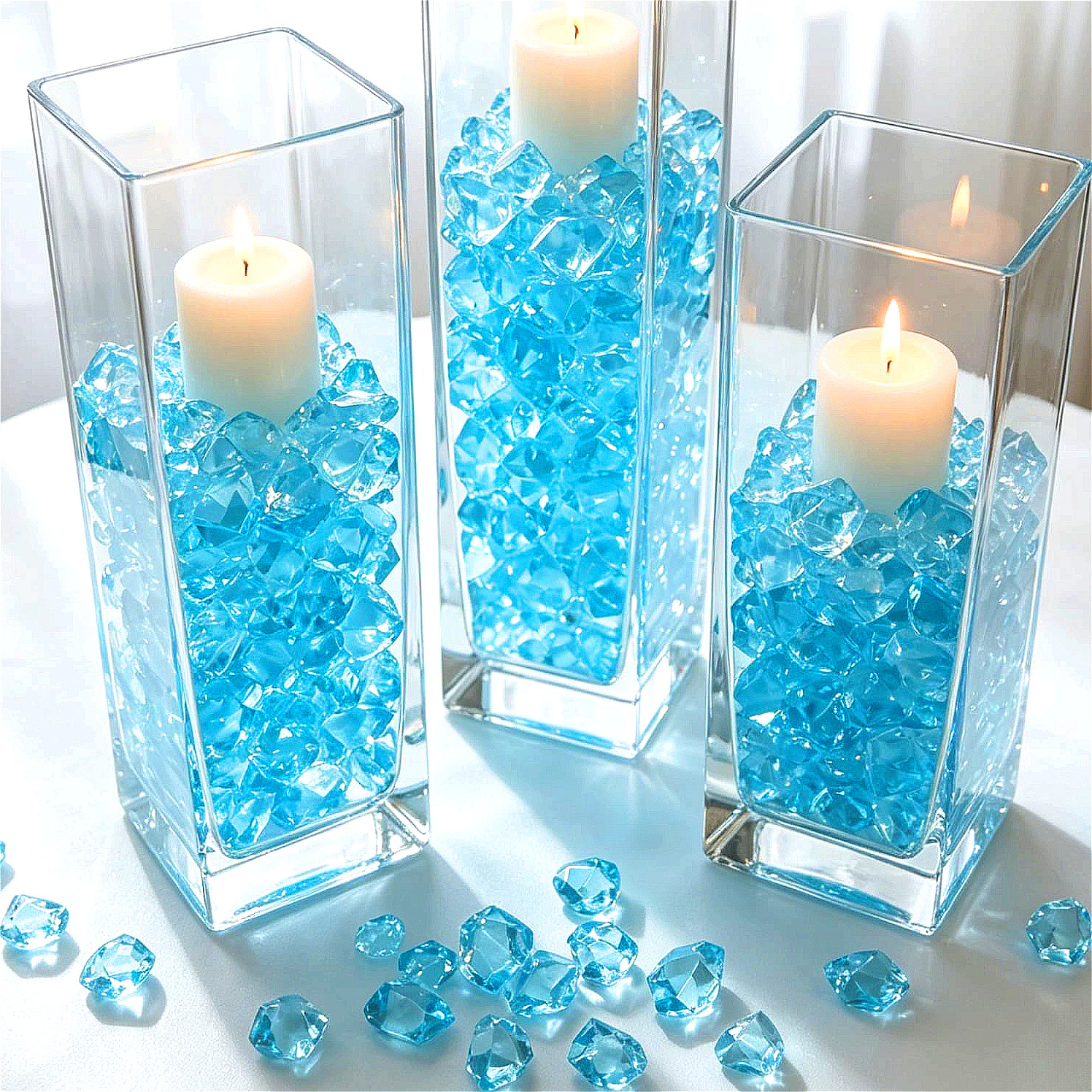 TEMU 147pcs Small Light Blue Irregular Acrylic Ice Cubes - Realistic Fake Ice Rocks Suitable For Wedding Decor, Vase Fillers, Floating Candles, Table