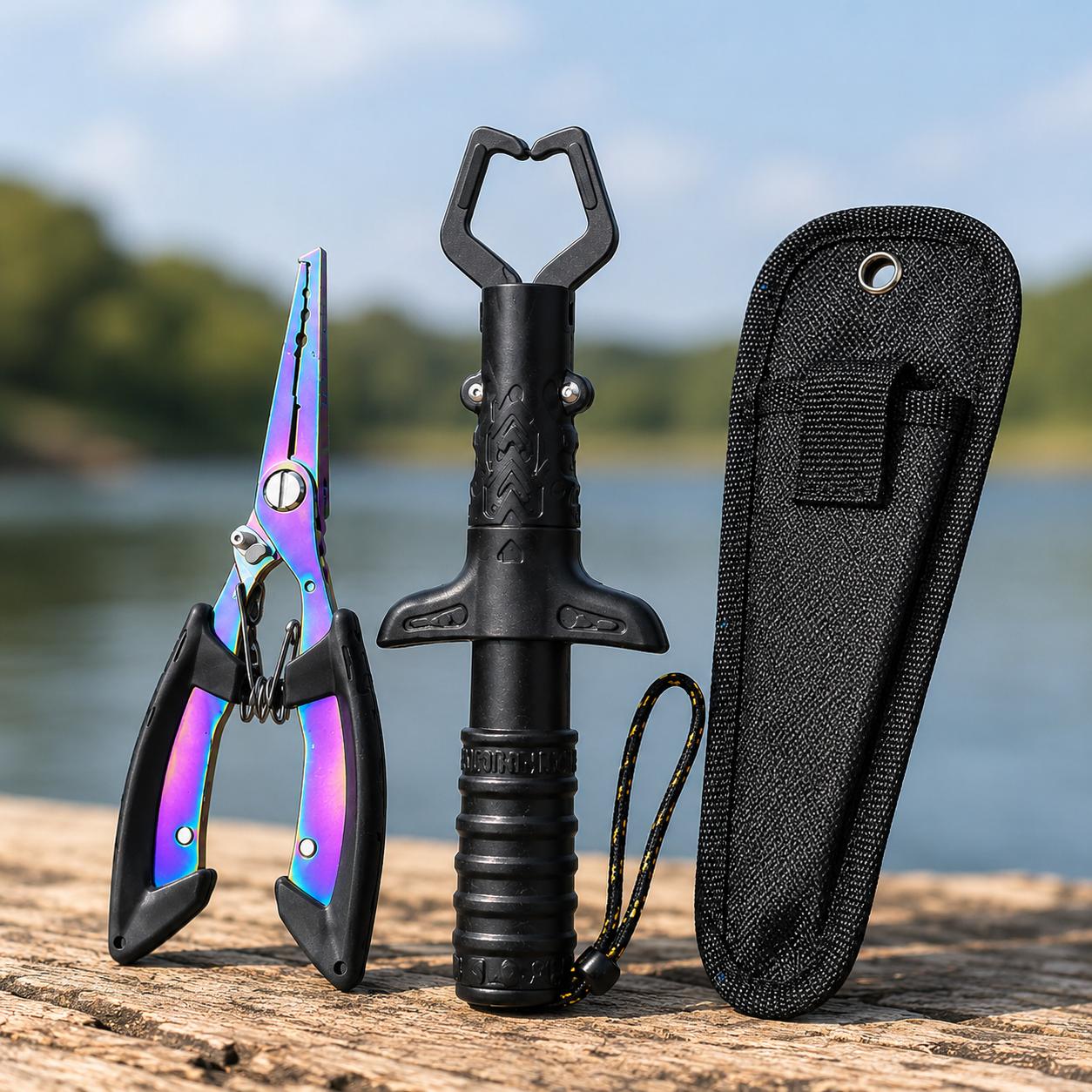 TEMU Jeu d'outils de pêche, décroche-hameçon et pince de pêche avec étui de transport, accessoire de pêche portable pour la pêche au bord du ou de