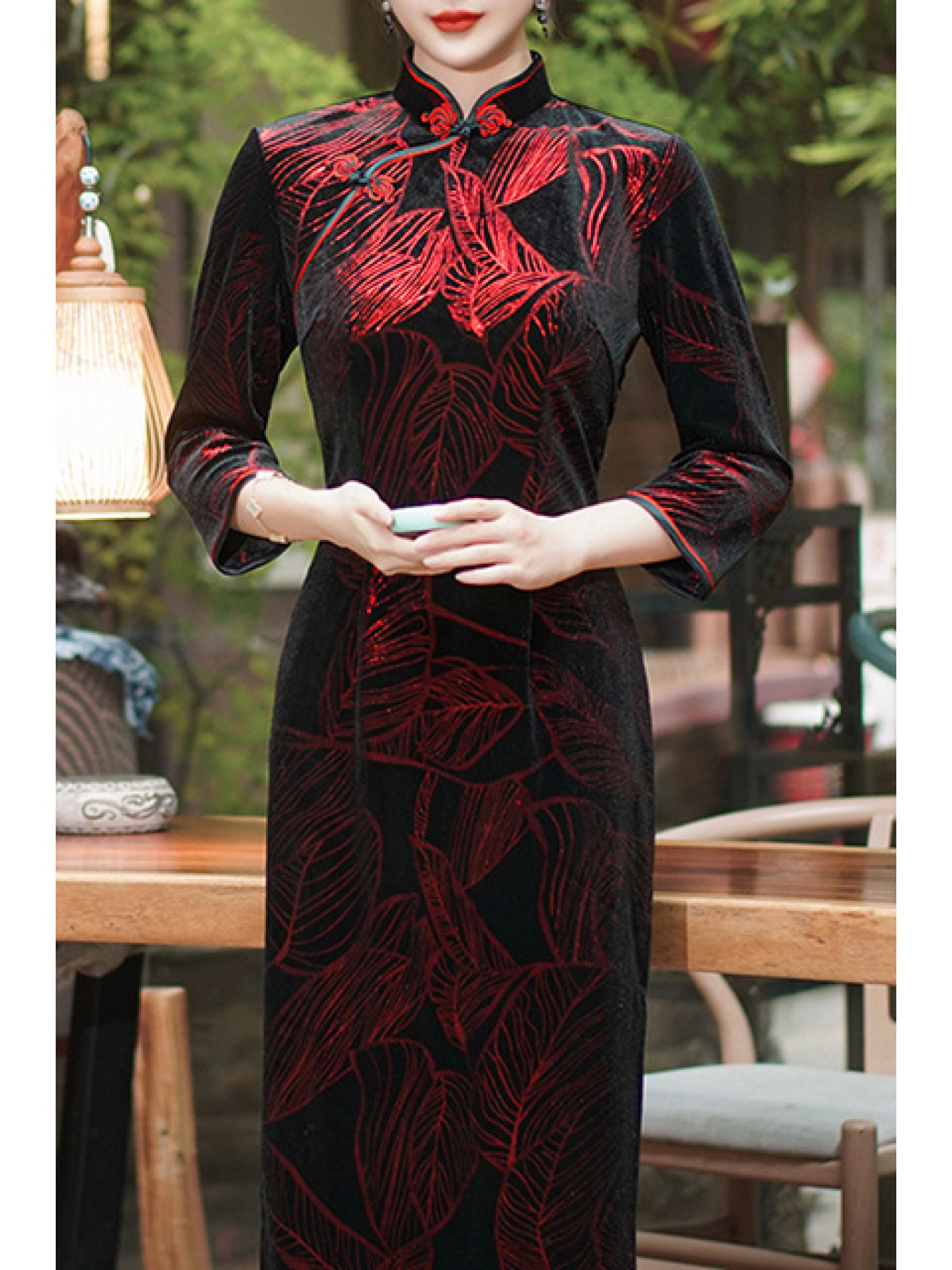 strapless open back dress Summer Red Vintage Short Sleeve Qipao - Slim Long Chinese Dress for Banquet main image 1
