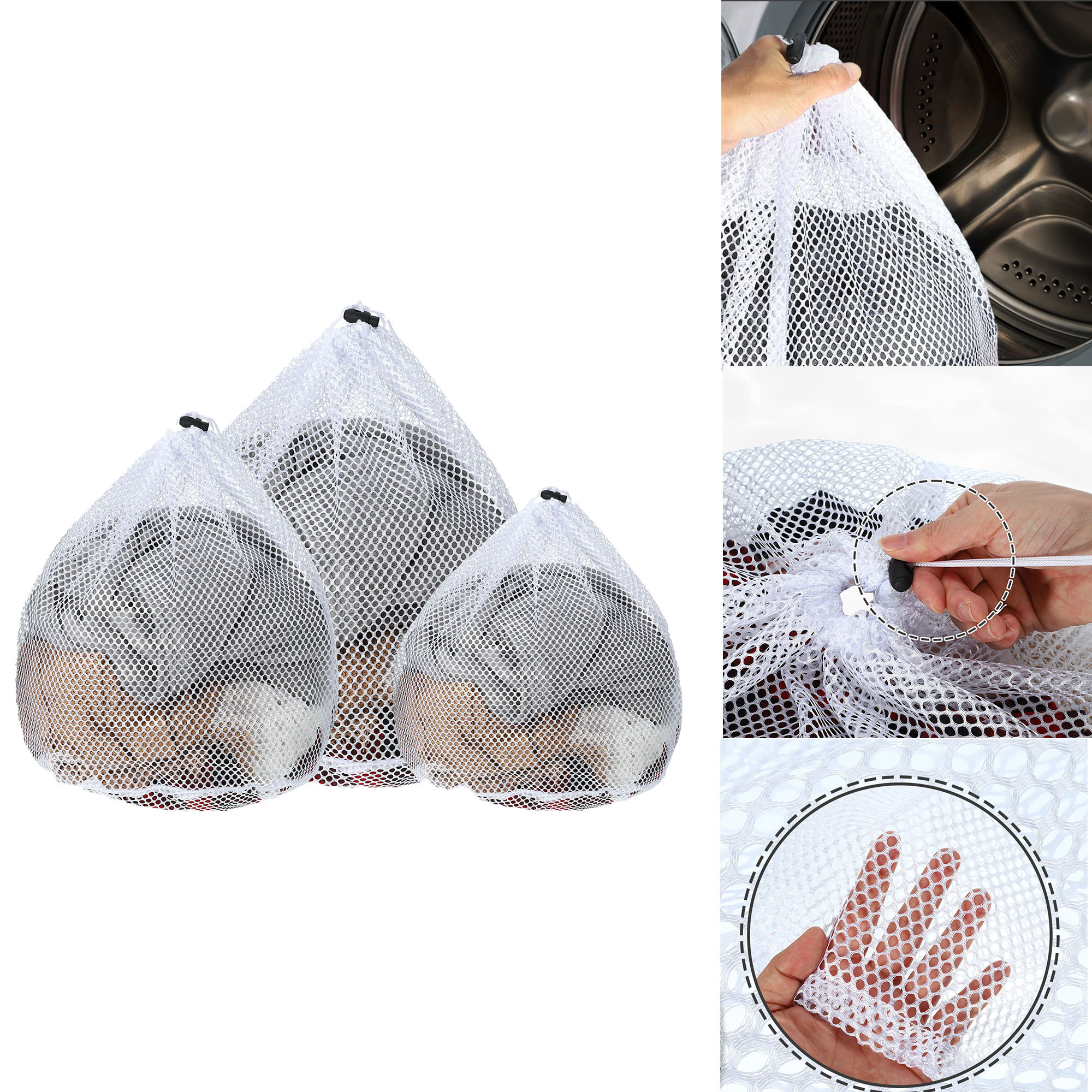 

3pcs Vocoste Mesh Laundry Bags, Polyester Woven Drawstring Net Bags, Oval Shaped, For , Underwear, Lingerie, Socks, Apparel