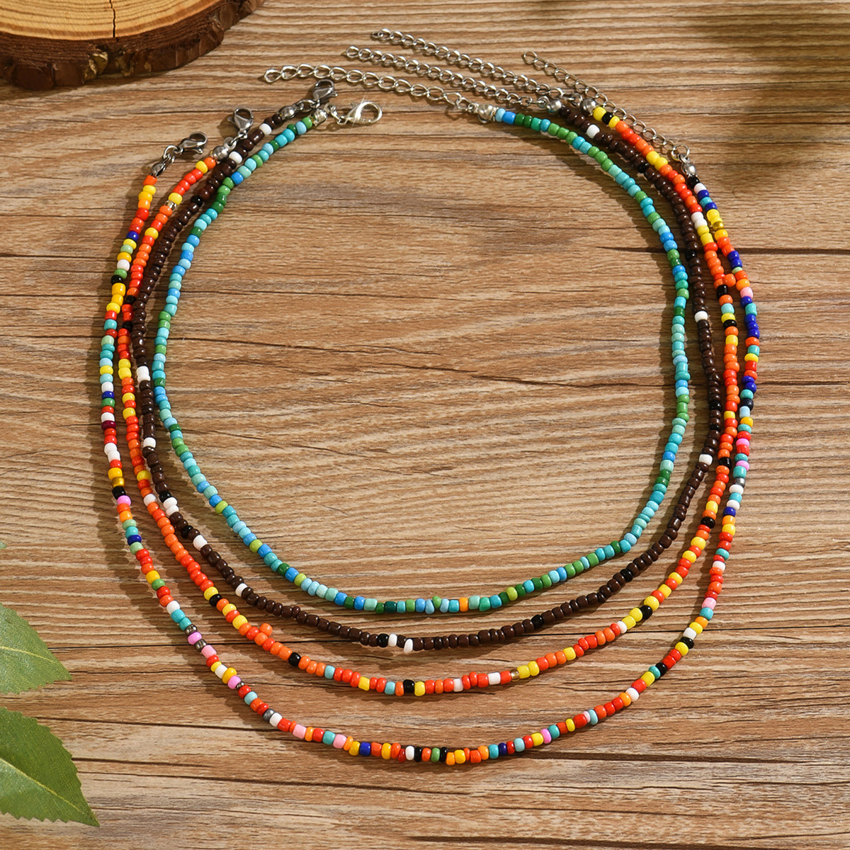4pcs summer creative fashion multi layer colorful beaded choker necklace set bohemian dopamine mixed color seed bead and round bead collarbone chain set womens fashion chain necklace glass material for summer seaside beach vacation