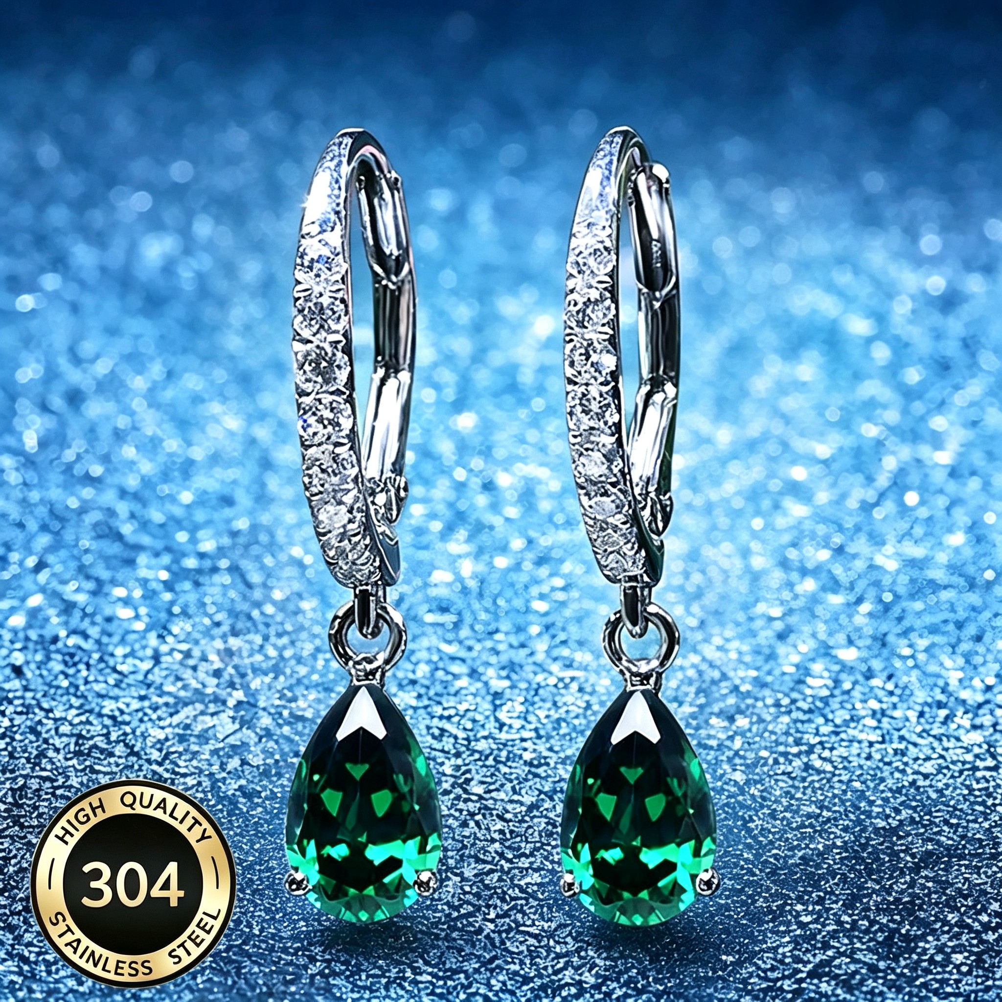 TEMU 1 Paire de Boucles d'Oreilles en Acier Inoxydable 304 Verte Clips d'Oreilles Vintage Luxe Léger Pendentif Vert Boucles d'Oreilles Femmes