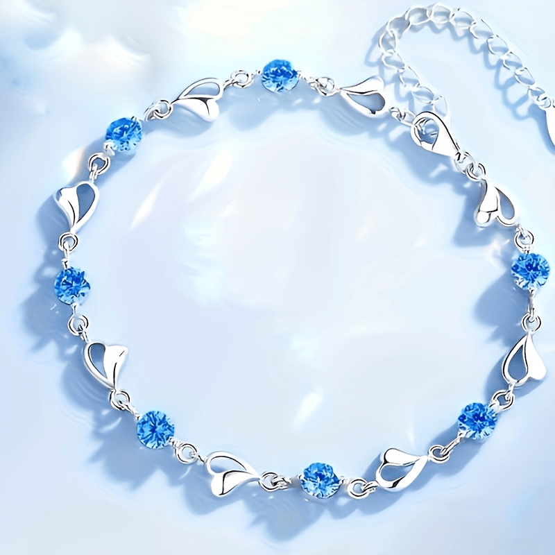 Image of 1pc Heart Element Alternating Blue Sparkling Synthetic Zirconia, , Polished, For Xmas/valentine's Gift For Lover/family/friend, For Daily/party/banquet/vacation