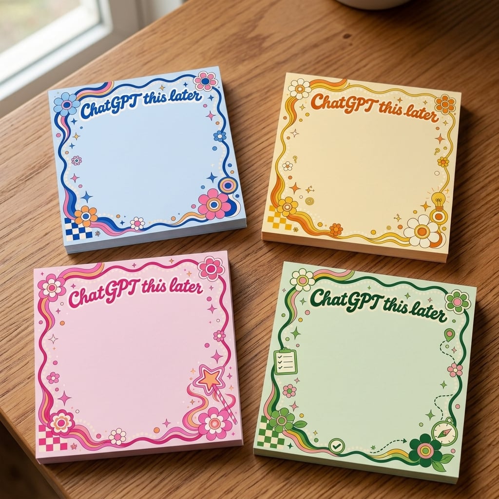 TEMU Funny This Later Sticky Notes 4-pack, 3x3 Inch Groovy Retro Floral Memo Pads, 50 Sheets/pad. Novelty Office Supplies & Humorous Desk Additions