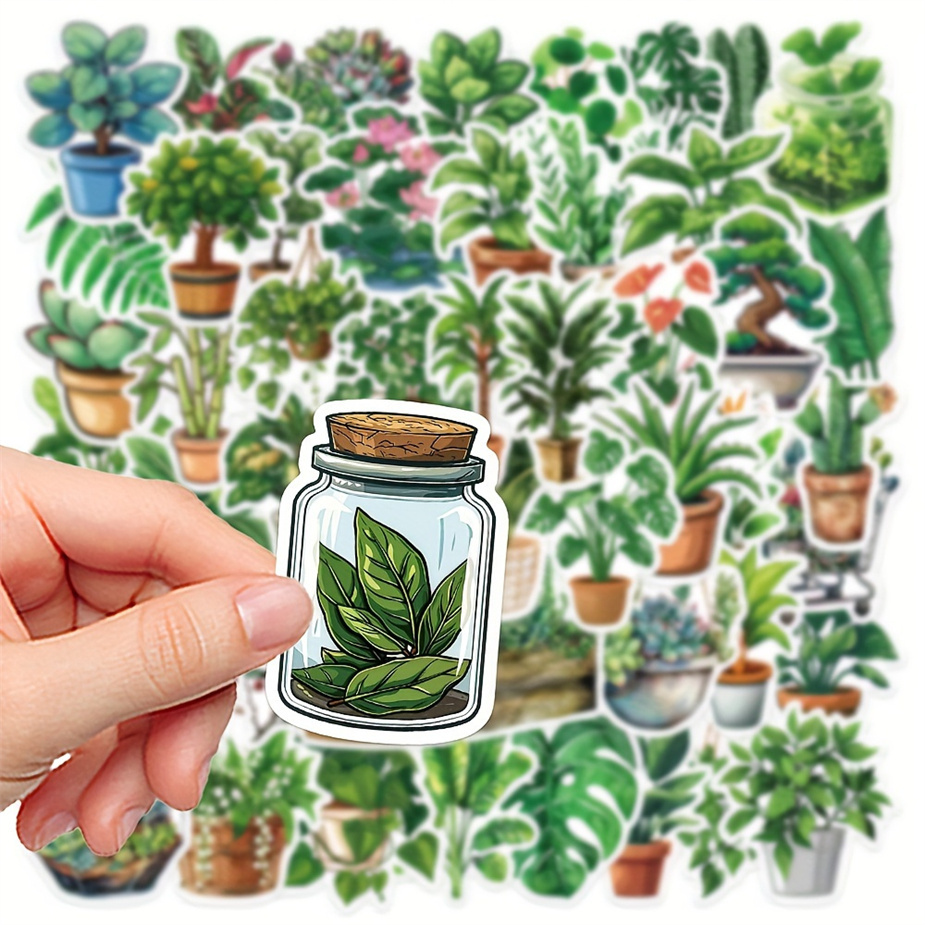 TEMU 50 pegatinas de plantas y flores verdes - Pegatinas con temática de , perfectas como regalos para amantes de las plantas y entusiastas de la