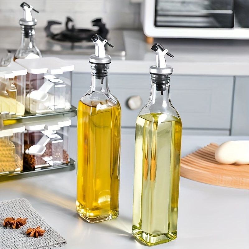 

1-pack Bpa-free Glass Oil Dispenser Bottle, Hand-wash Only, Rectangular, Leak-proof Nozzle, Condiment Seasoning Container For Kitchen, Bbq, Camping - Olive Oil & Vinegar Storage