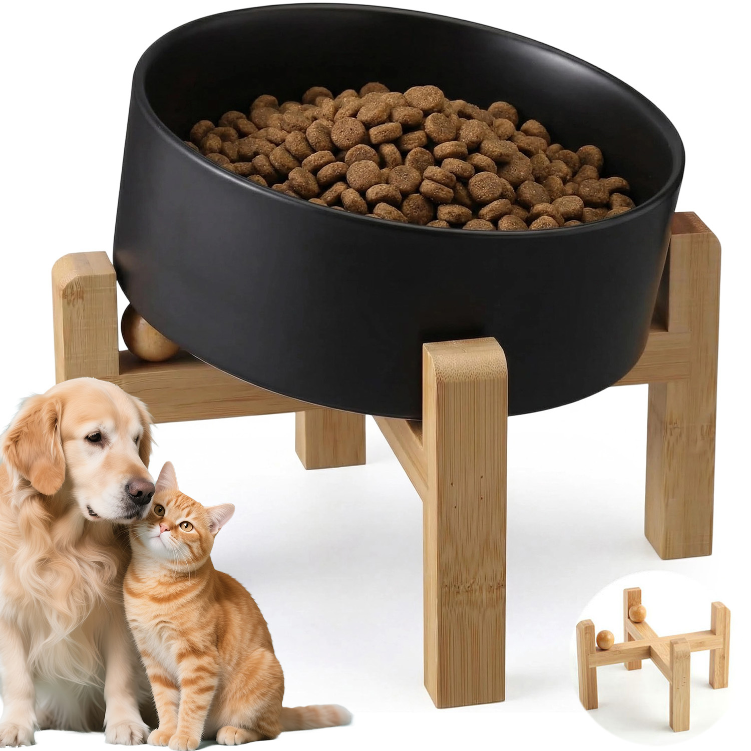 Image of 850ml Ceramic Bowl With Bracket 15° Tilt Angle For Cats Small/medium Dogs Dishwasher Safe