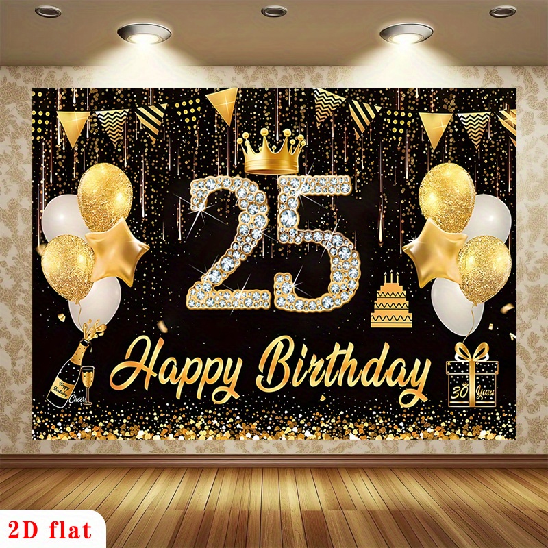2d flat 2d flat 2d flat 2d flat a flat 2d banner featuring one golden and   design celebrating a 25th birthday complete with a   and diamond number ideal for party decorations this polyester wall art is perfect for gardens