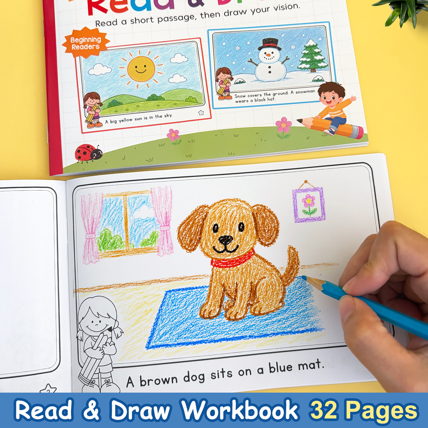 TEMU Cahier d'exercices Lire et Dessiner pour Enfants, 32 Pages d'Activités de Compréhension Lecture et de Dessin, Livre de Pratique de Littératie,