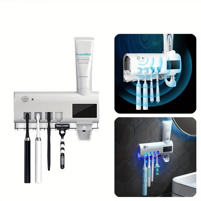 white black toothbrush holder wall toothbrush holder toothbrush holder set with 4 slots and 1 automatic toothpaste dispenser for ladies family bathroom accessories Product details 1