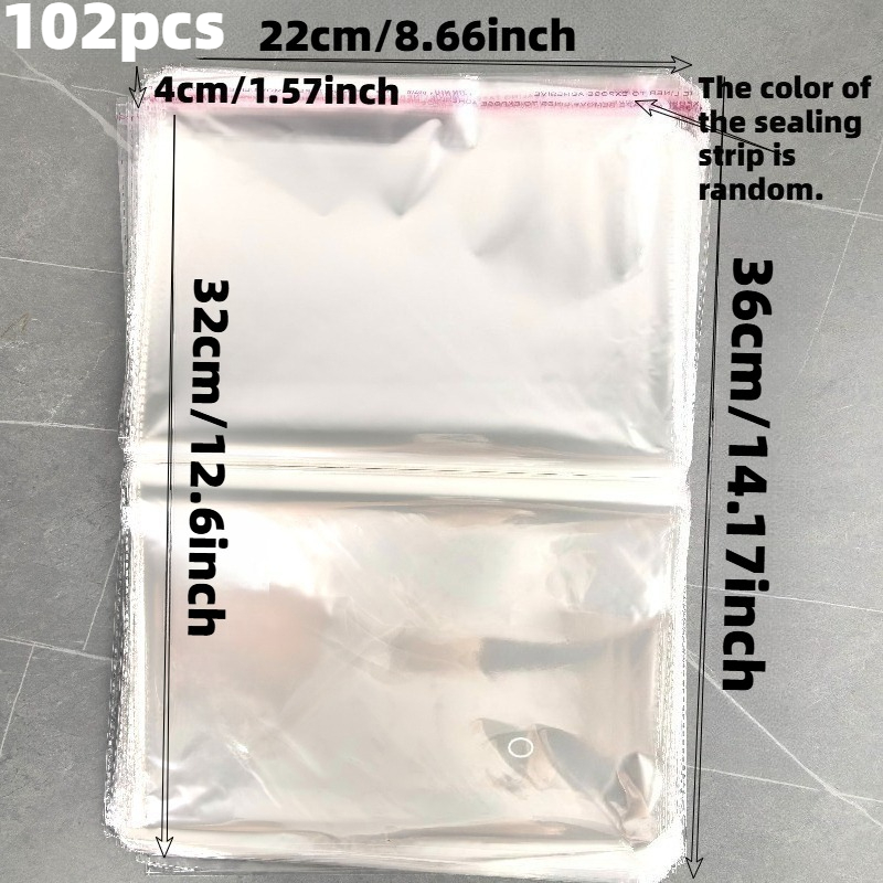 TEMU 102 Transparent Opp Plastic Packaging Bags, Gift Bags, Clothing, Shoes, Hats, Travel, And Home Organization Bags, With Random Seal Strip Colors