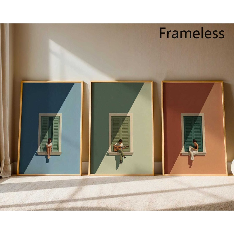TEMU 2d Flat, 3pcs Mediterranean Window Wall Art Posters - Frameless Vertical Suitable For Living Room, Bedroom, Kitchen Decor, Prints On Windowsill,