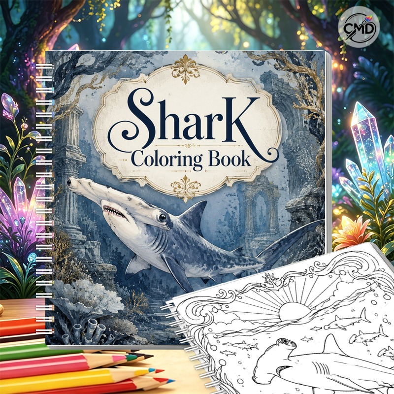 TEMU Cmd Creativity Shark Spiral-bound Coloring Book: 24 Pages Stress Relaxing Artwork, Perfect Gift For Birthdays, Christmas, Halloween,