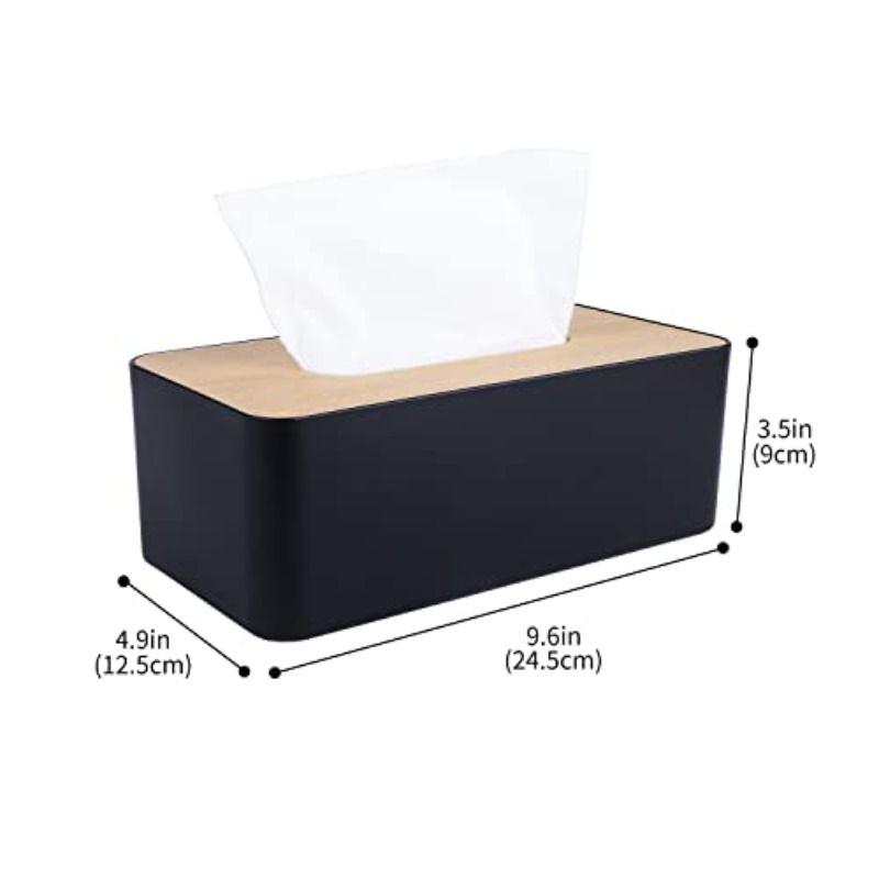 modern   tissue box holder with white lid - elegant rectangular or round design, durable plastic & bamboo construction, scratch-resistant surface protector, fits bathroom, office, home - compatible with square & round tissues (9.7x5x3.6in) - decorative storage organizer Product details 1
