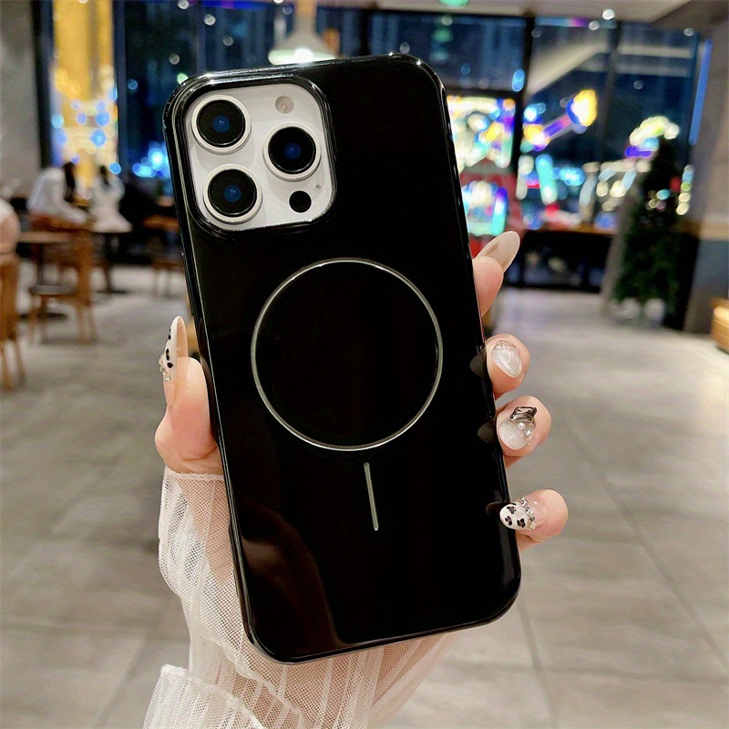 Suitable for iPhone16/ 15/ 14/ 13/ 12 Glossy magnetic mobile phone case Solid color Niche fashion design Business simple style