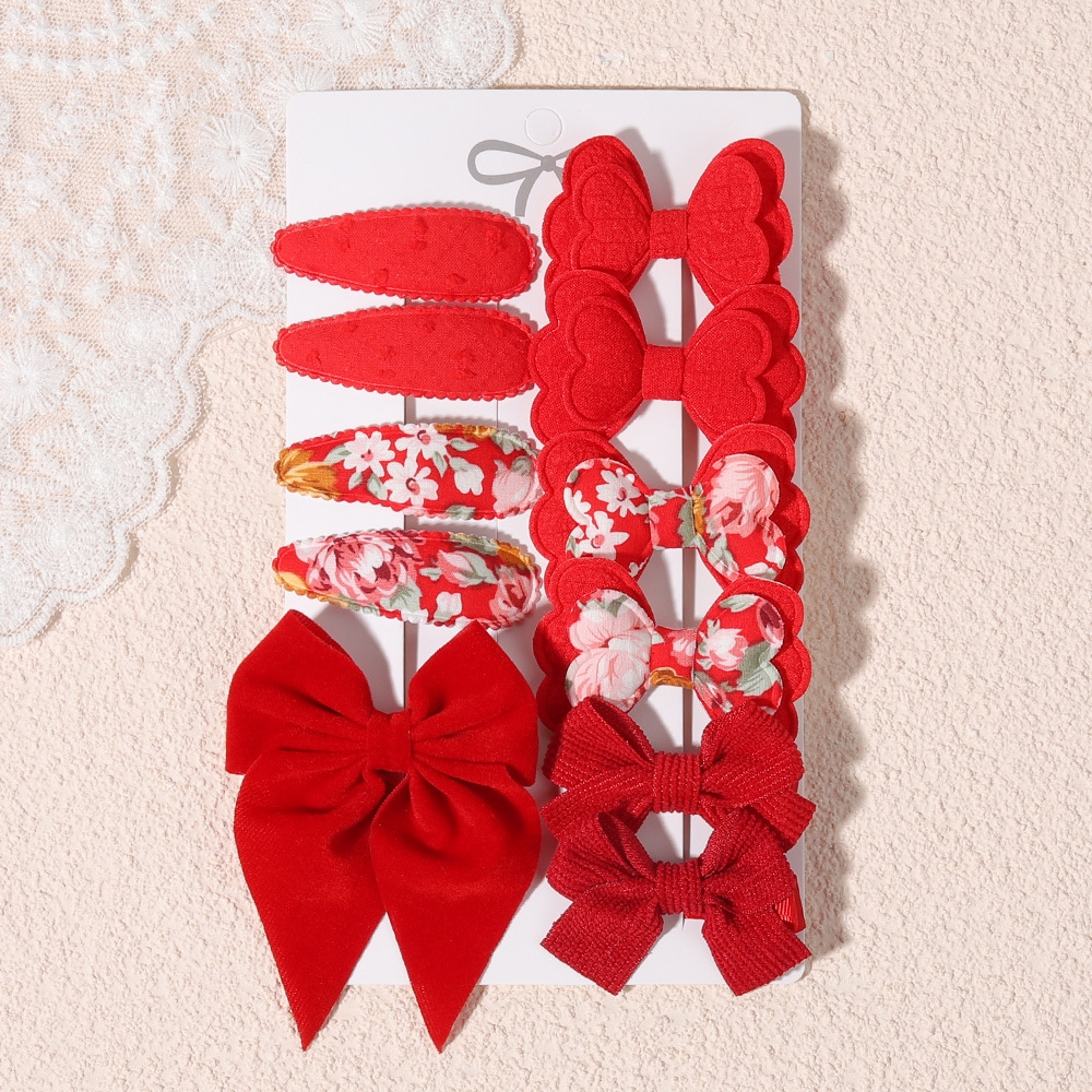 TEMU 11pcs Set Of Cute Hair Clips With Ribbon Bows, Printed Hair Accessories For, Non-damaging Hair Clips Gift, Casual Styling, Fashion Hair