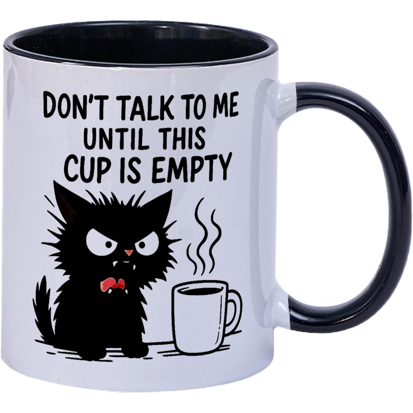 TEMU 11oz Funny Angry Black Cat Coffee Mug | ' Is Empty' - Ceramic Mug With Black Handle & Interior For Cat Lovers, Office, Morning Humor Gift