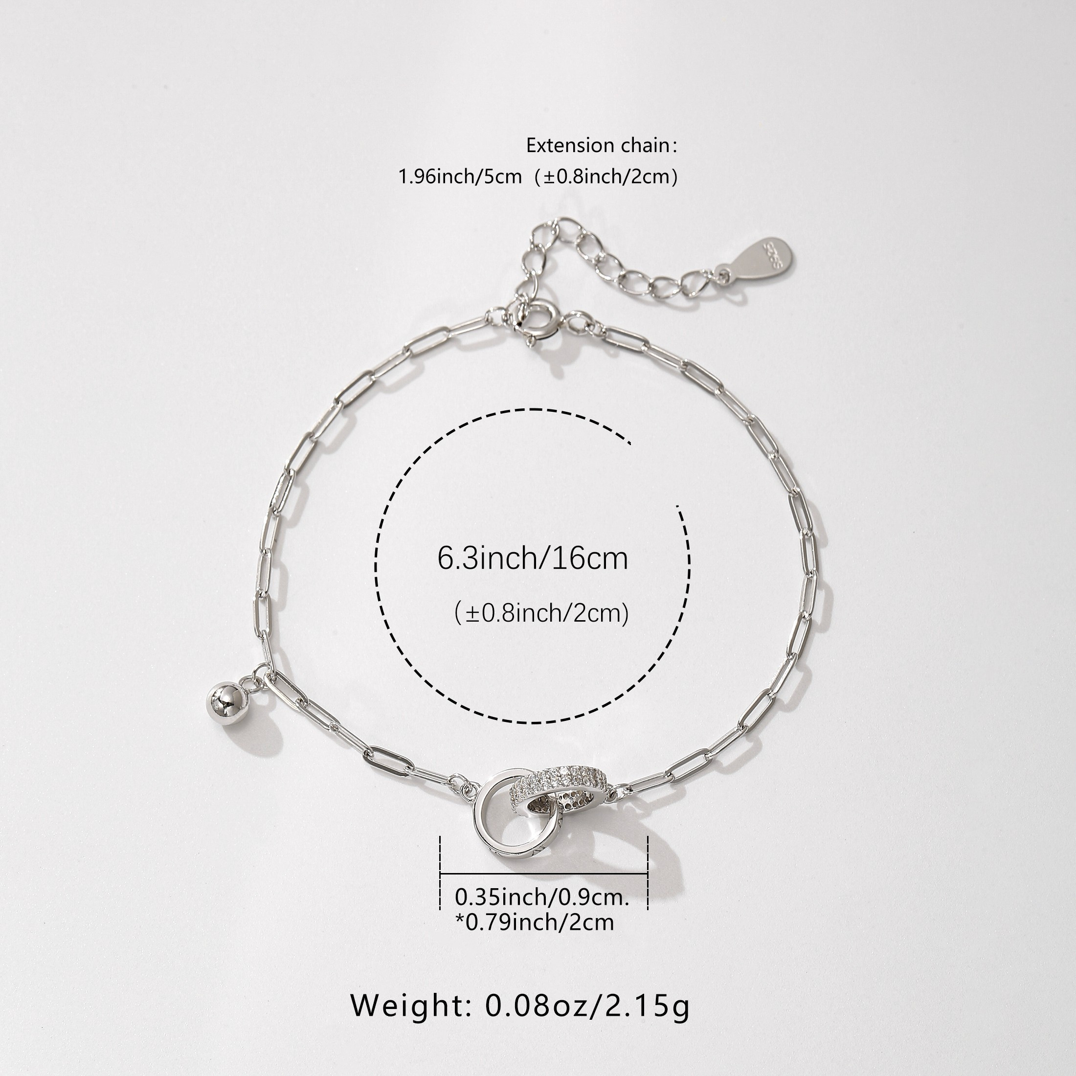 Women's Bracelet Double Rings Decoration S925 Silver Material 2 2g