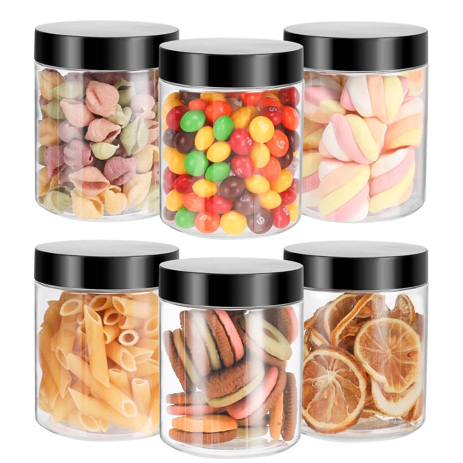 

6-pack 6oz Round Clear Plastic Storage Jars With Black , Reusable Multipurpose Containers For Slime, Lotion, Makeup, Pigments, Picnic, Camping, Kitchen, Travel, Party Supplies - Hand Wash Only