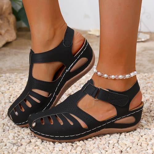 spring summer casual womens thick low platform sandals black blue khaki light brown apricot white 6 colors design hook and loop womens shoes women shoes